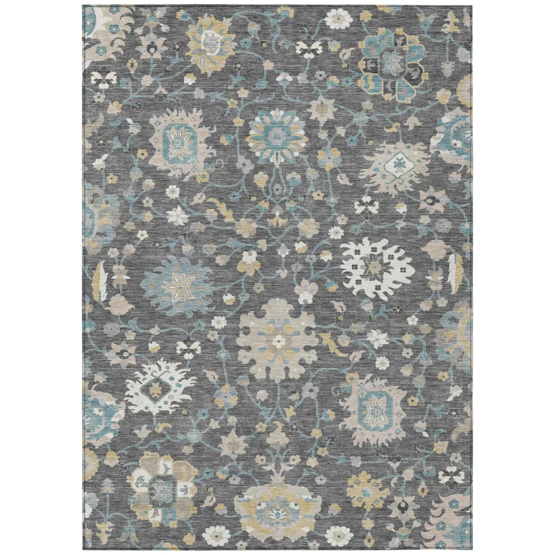 8' X 10' Gray And Graphite Floral Washable Indoor Outdoor Area Rug Homeroots Outdoor