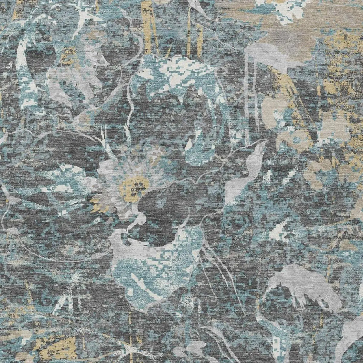 8' X 10' Gray And Graphite Floral Washable Indoor Outdoor Area Rug Homeroots Outdoor