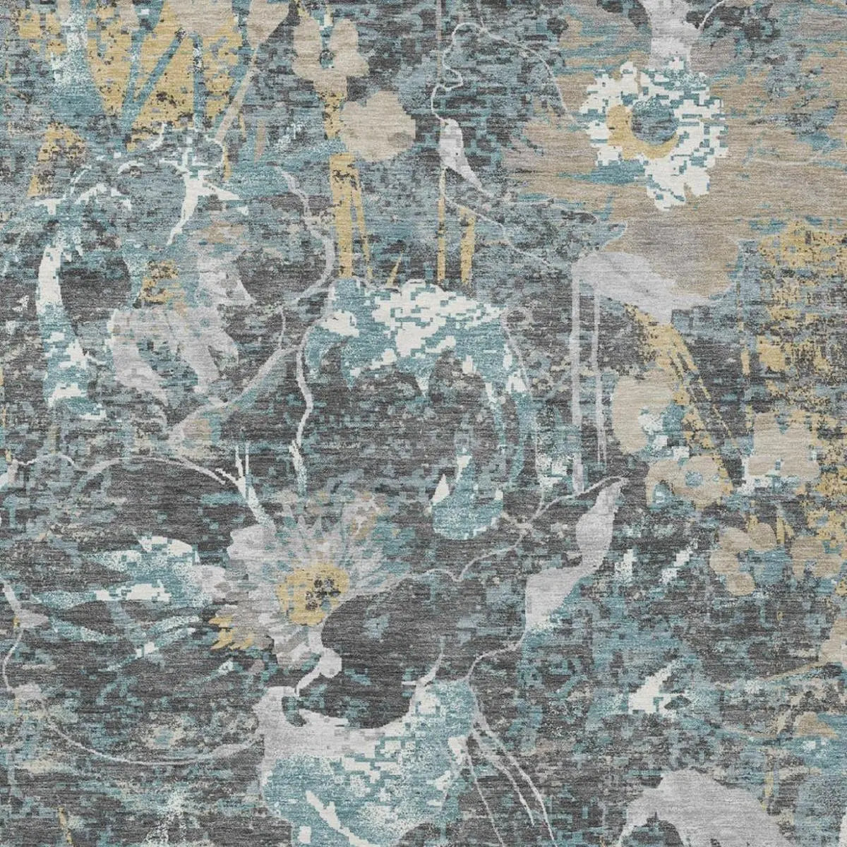 8' X 10' Gray And Graphite Floral Washable Indoor Outdoor Area Rug Homeroots Outdoor