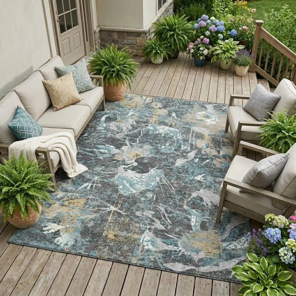 8' X 10' Gray And Graphite Floral Washable Indoor Outdoor Area Rug Homeroots Outdoor