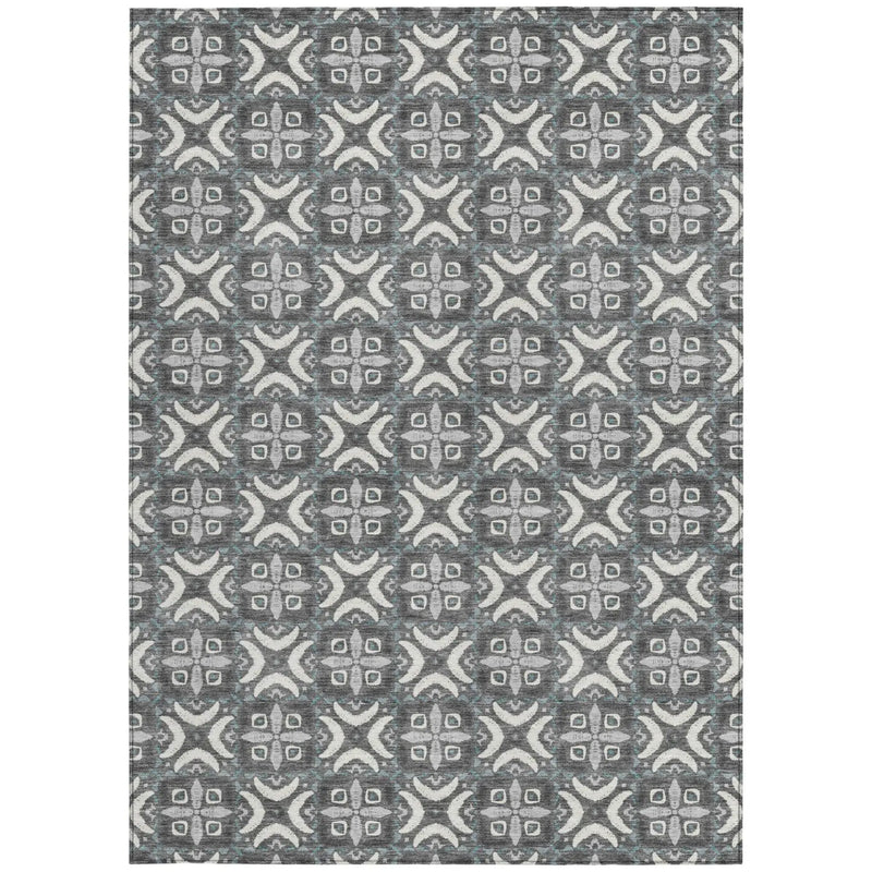 8' X 10' Gray And Graphite Geometric Washable Indoor Outdoor Area Rug Homeroots Outdoor