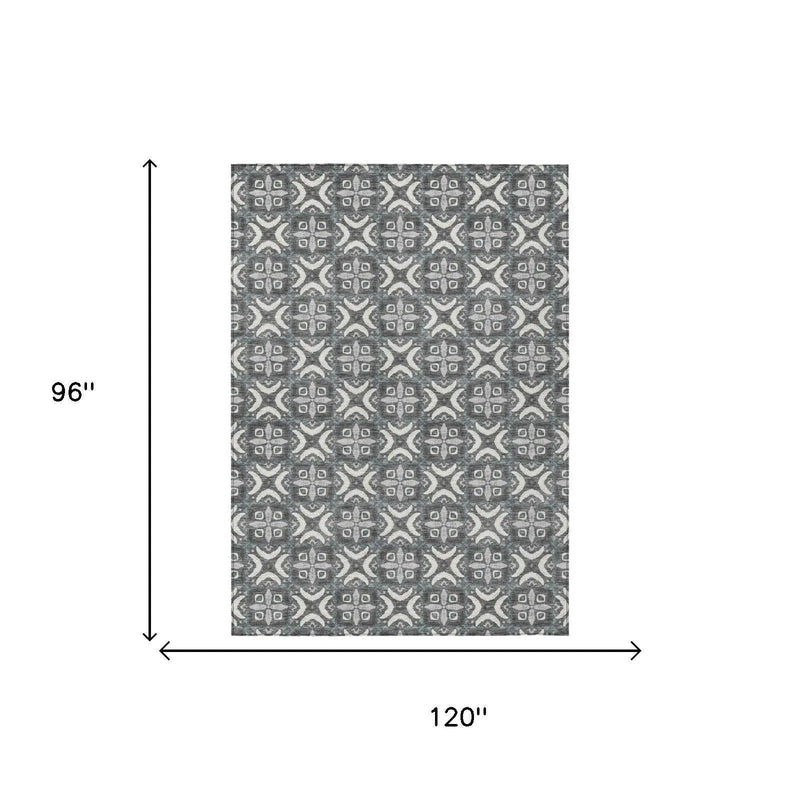 8' X 10' Gray And Graphite Geometric Washable Indoor Outdoor Area Rug Homeroots Outdoor