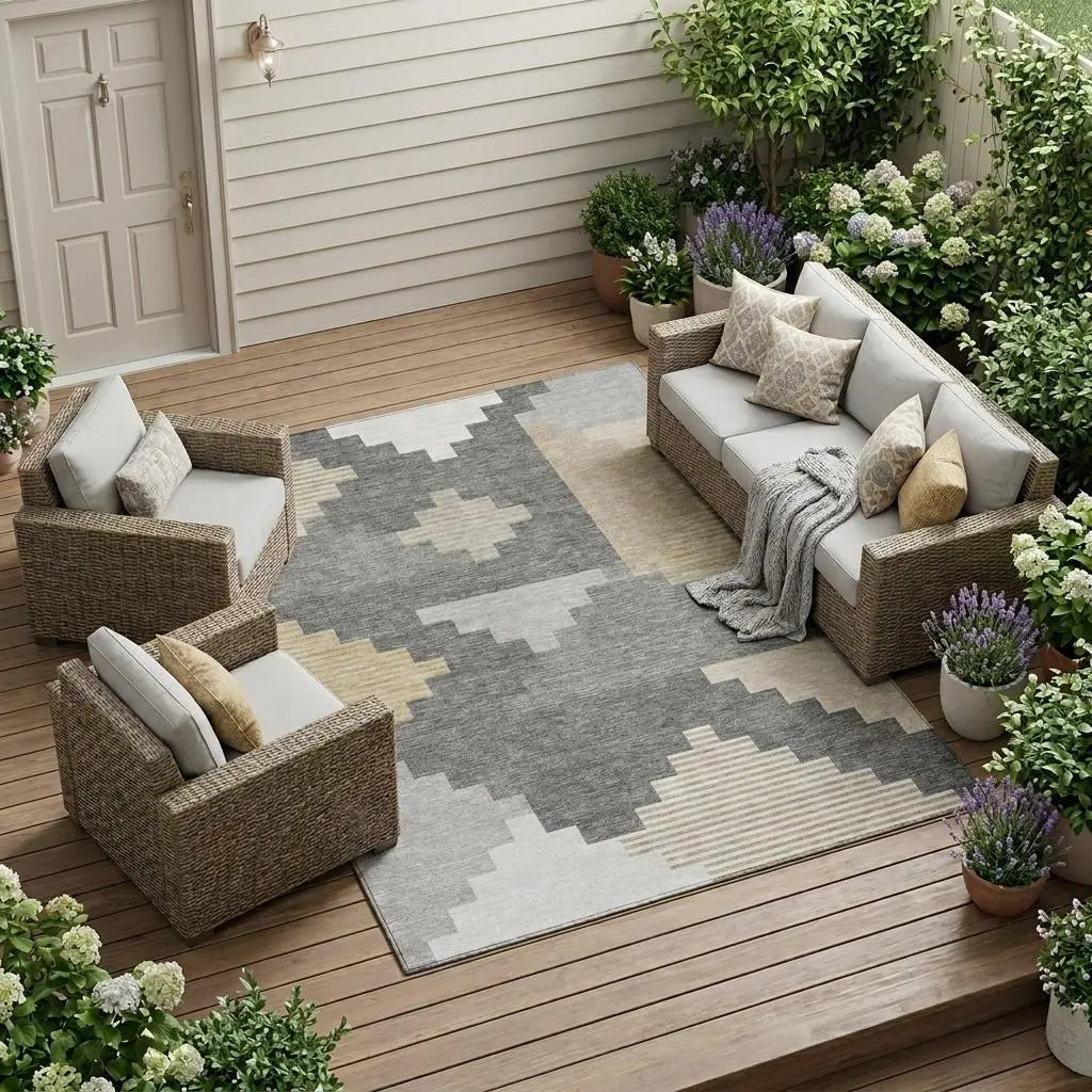 8' X 10' Gray And Graphite Geometric Washable Indoor Outdoor Area Rug Homeroots Outdoor