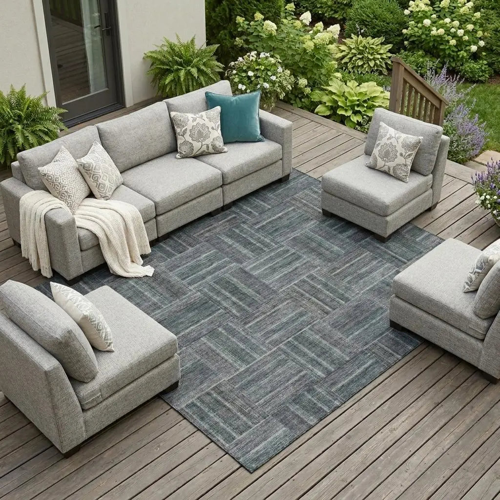 8' X 10' Gray And Graphite Geometric Washable Indoor Outdoor Area Rug Homeroots Outdoor