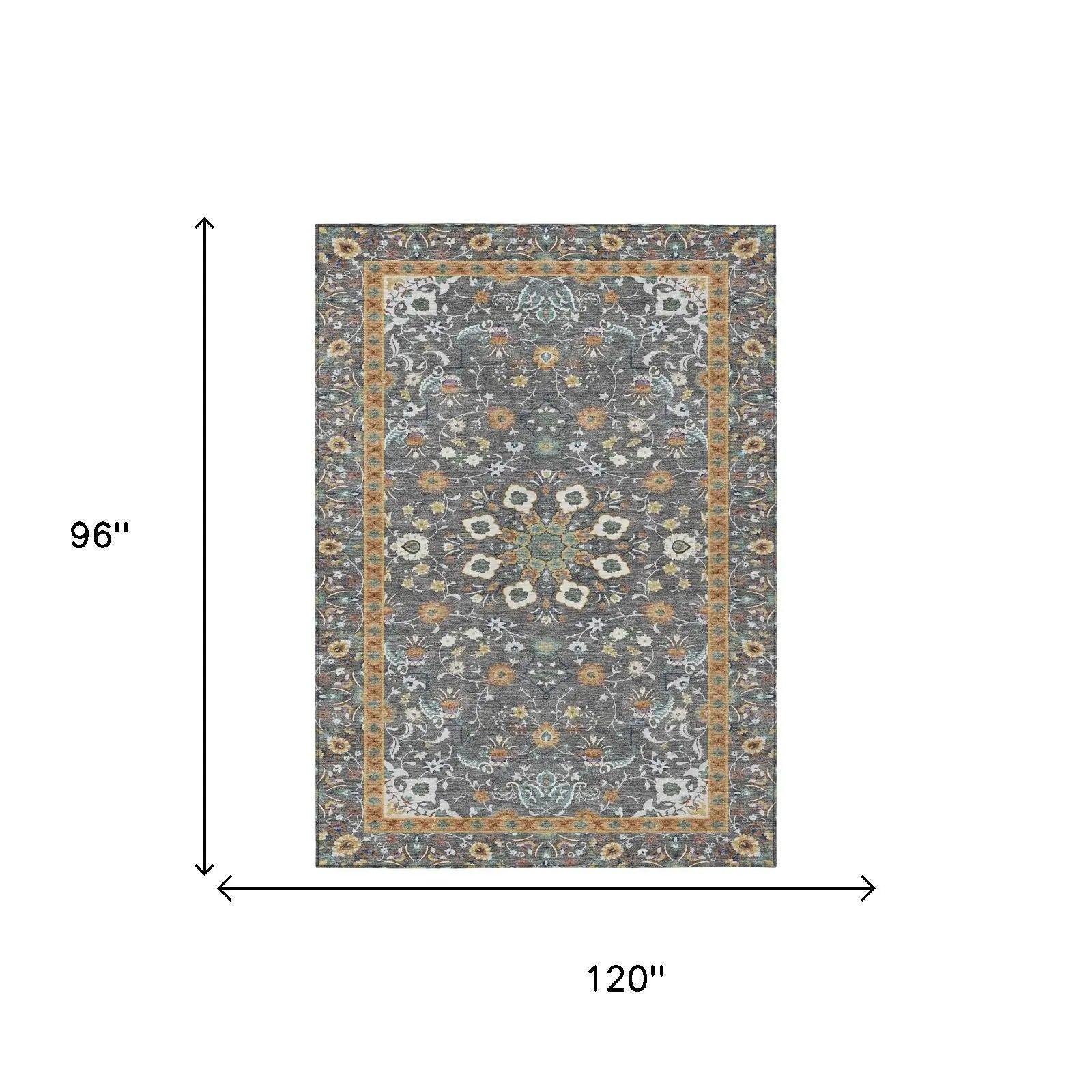 8' X 10' Gray And Graphite Oriental Washable Indoor Outdoor Area Rug Homeroots Outdoor