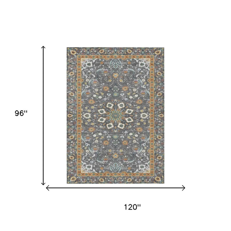 8' X 10' Gray And Graphite Oriental Washable Indoor Outdoor Area Rug Homeroots Outdoor