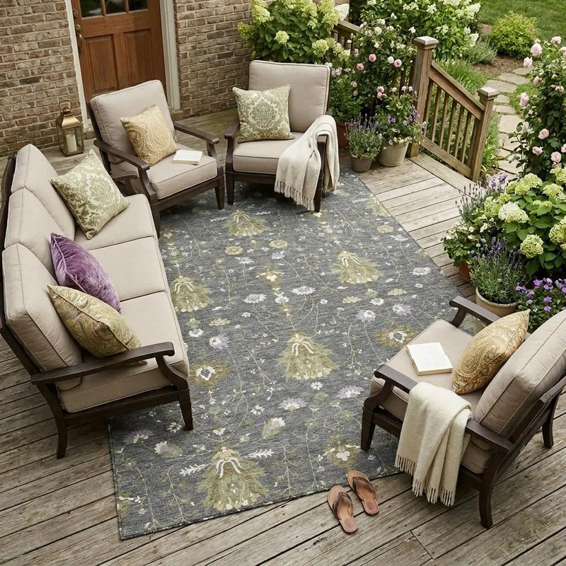 8' X 10' Gray And Graphite Oriental Washable Indoor Outdoor Area Rug Homeroots Outdoor