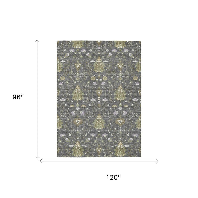 8' X 10' Gray And Graphite Oriental Washable Indoor Outdoor Area Rug Homeroots Outdoor