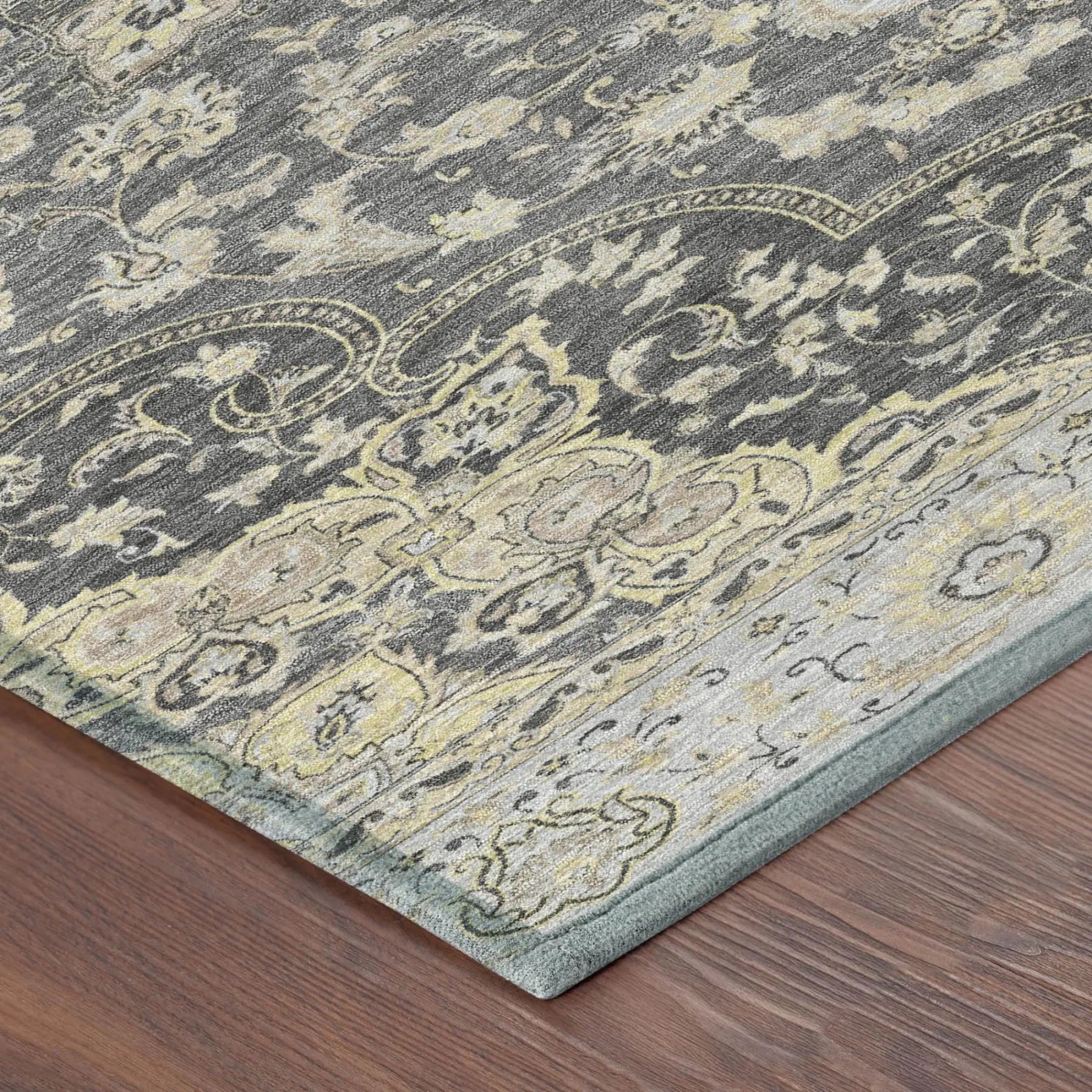 8' X 10' Gray And Graphite Oriental Washable Indoor Outdoor Area Rug Homeroots Outdoor