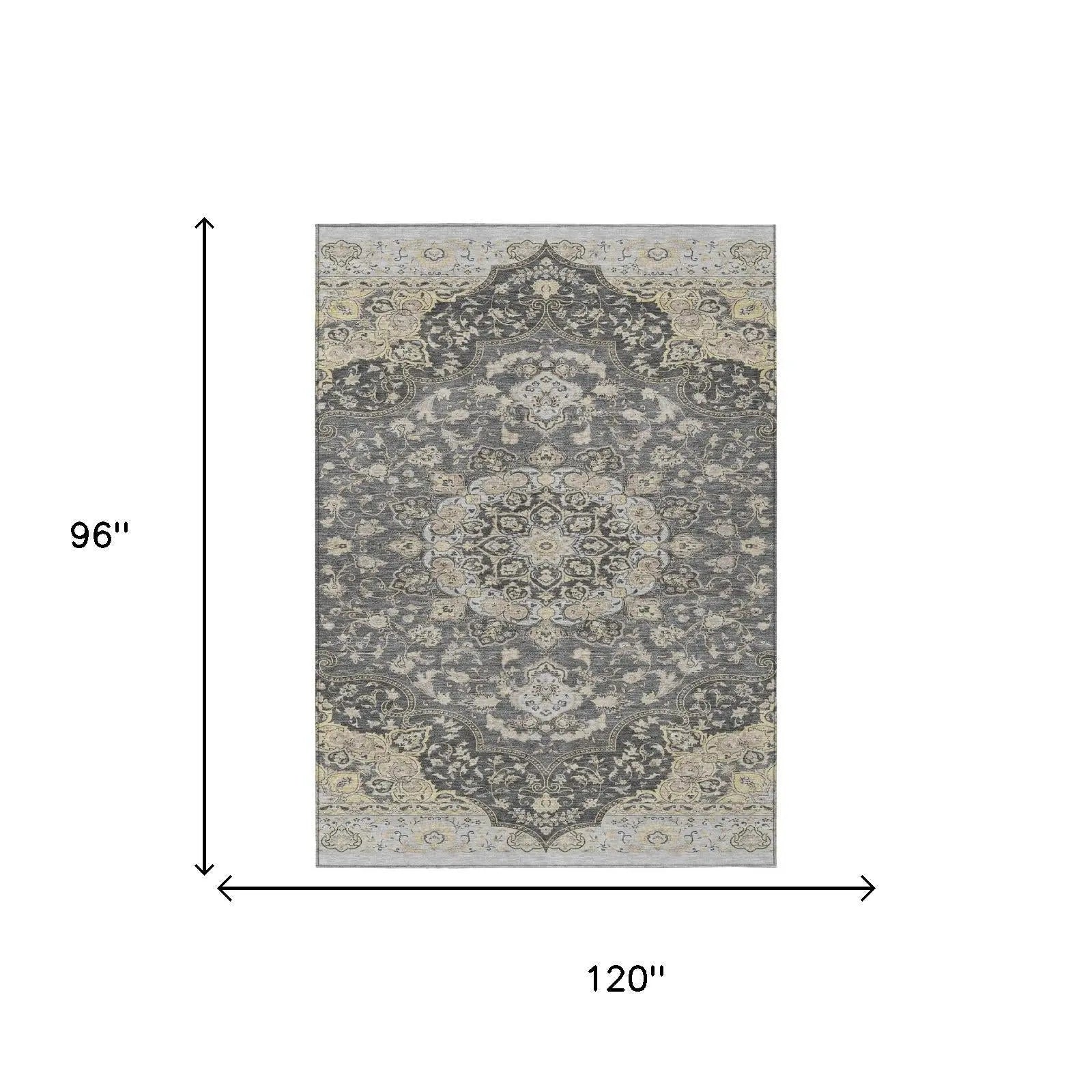 8' X 10' Gray And Graphite Oriental Washable Indoor Outdoor Area Rug Homeroots Outdoor