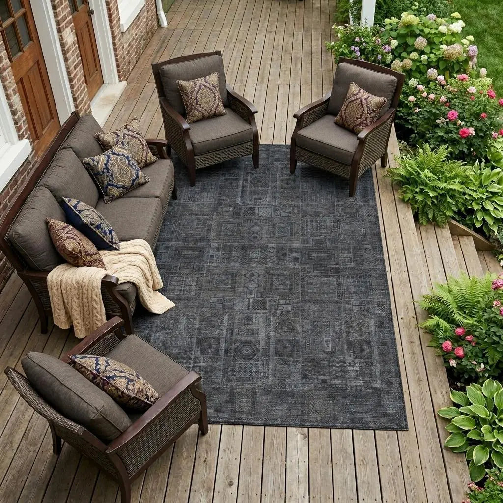8' X 10' Gray And Graphite Oriental Washable Indoor Outdoor Area Rug Homeroots Outdoor