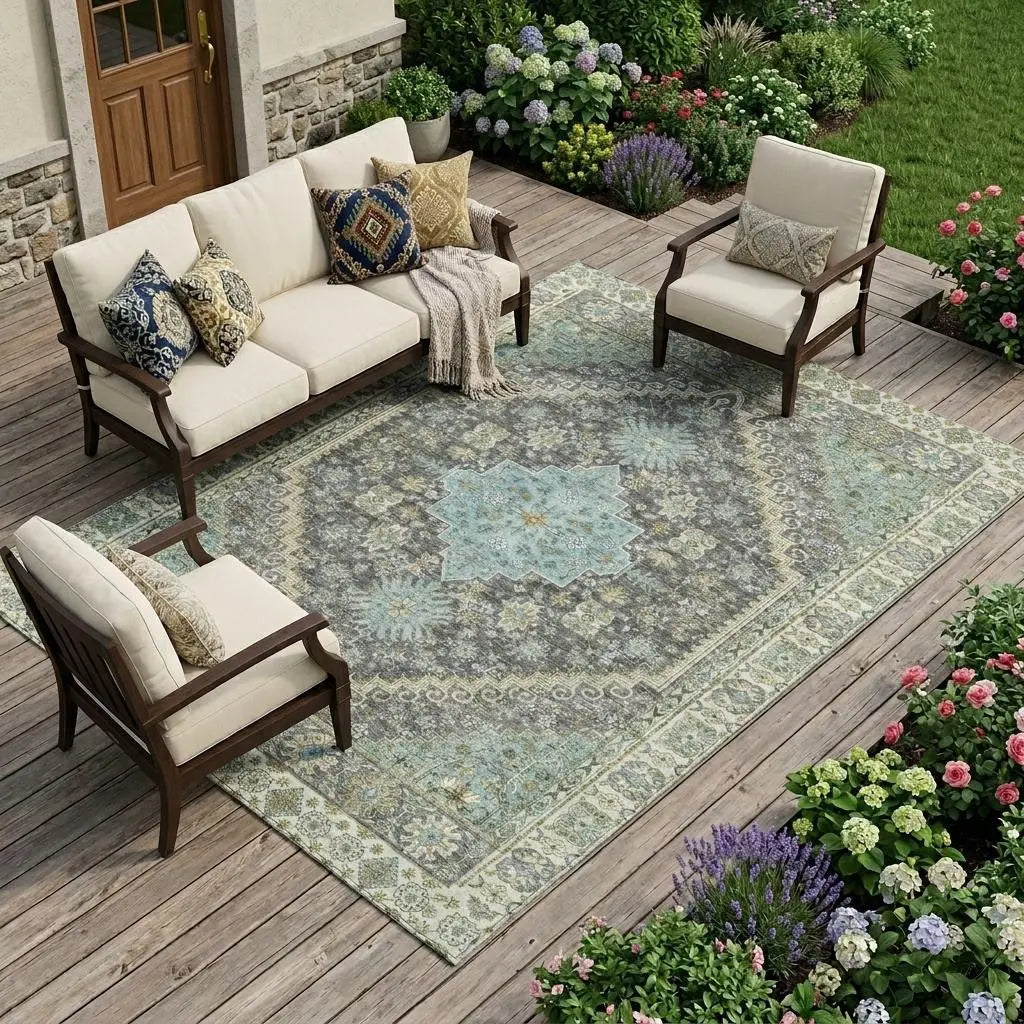 8' X 10' Gray And Graphite Oriental Washable Indoor Outdoor Area Rug Homeroots Outdoor