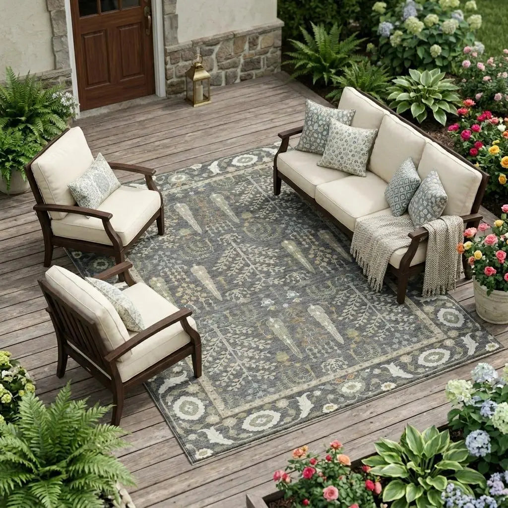 8' X 10' Gray And Graphite Oriental Washable Indoor Outdoor Area Rug Homeroots Outdoor