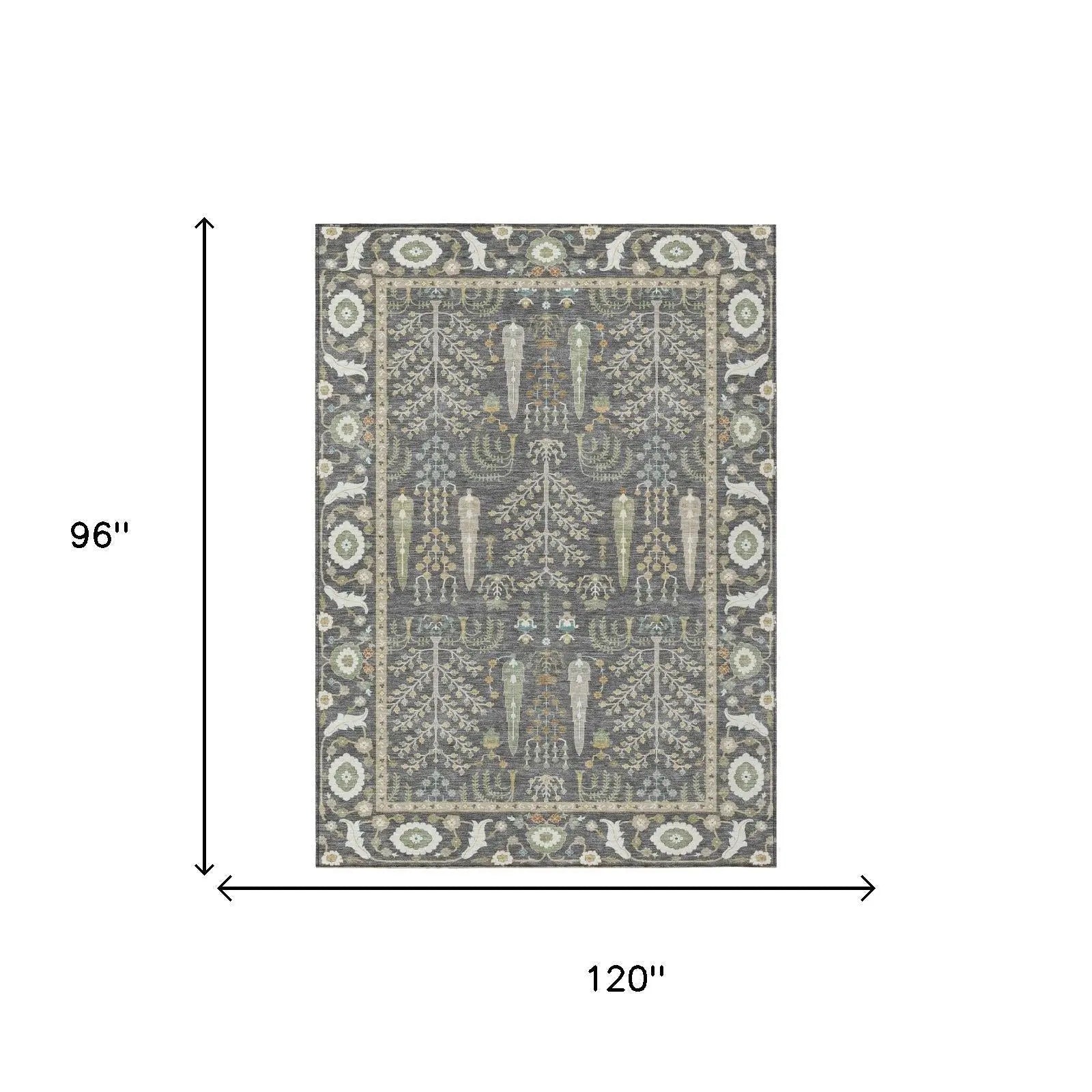 8' X 10' Gray And Graphite Oriental Washable Indoor Outdoor Area Rug Homeroots Outdoor