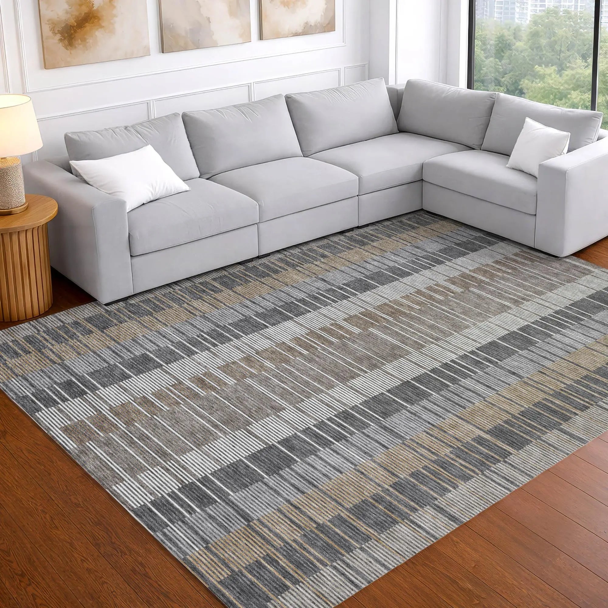8' X 10' Gray And Graphite Striped Washable Indoor Outdoor Area Rug Homeroots Outdoor