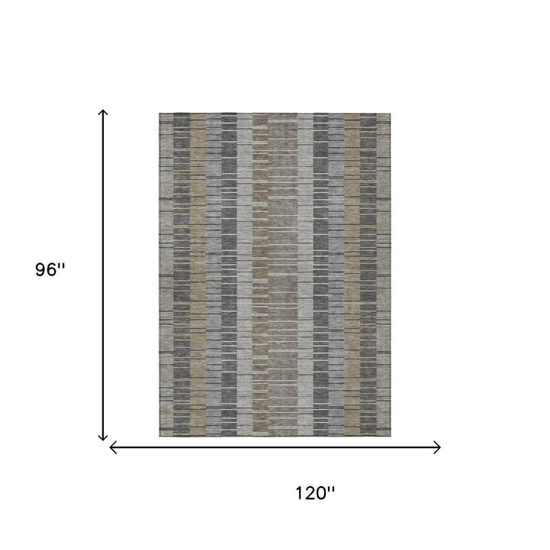 8' X 10' Gray And Graphite Striped Washable Indoor Outdoor Area Rug Homeroots Outdoor
