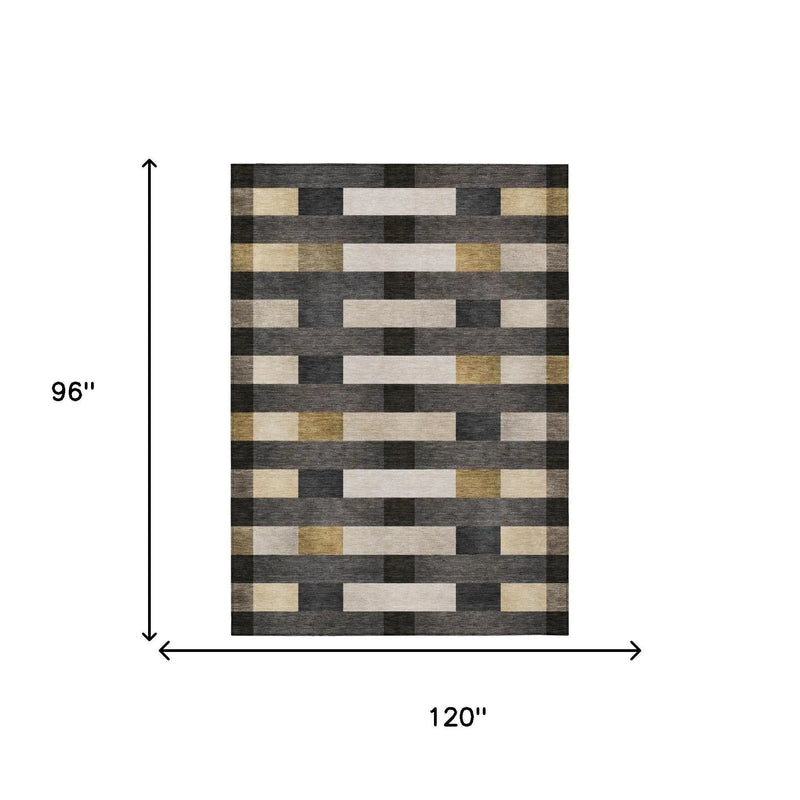 8' X 10' Gray And Graphite Striped Washable Indoor Outdoor Area Rug Homeroots Outdoor