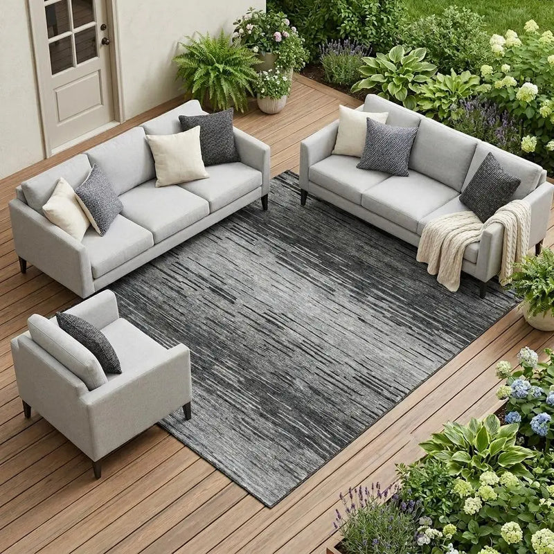 8' X 10' Gray And Graphite Striped Washable Indoor Outdoor Area Rug Homeroots Outdoor