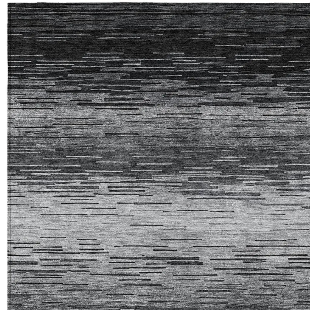 8' X 10' Gray And Graphite Striped Washable Indoor Outdoor Area Rug Homeroots Outdoor