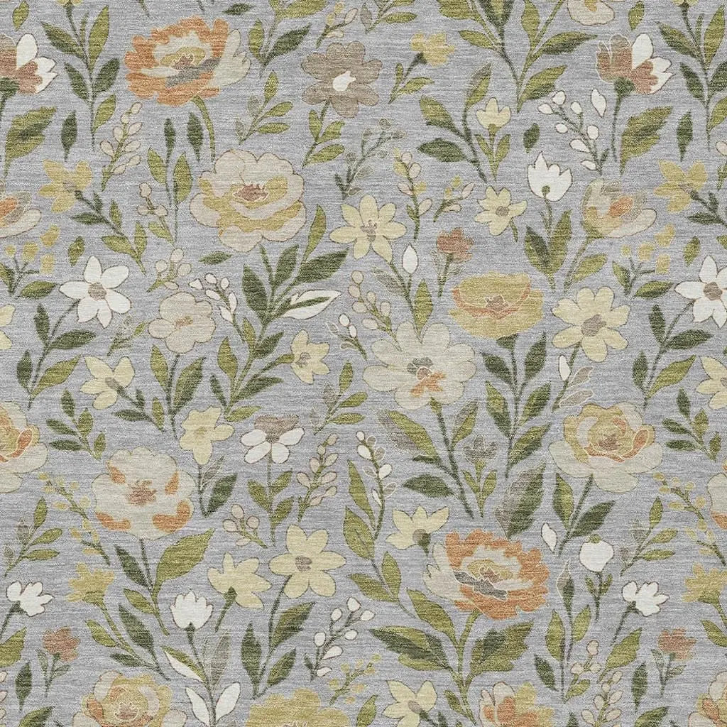 8' X 10' Gray And Green Floral Washable Indoor Outdoor Area Rug Homeroots Outdoor
