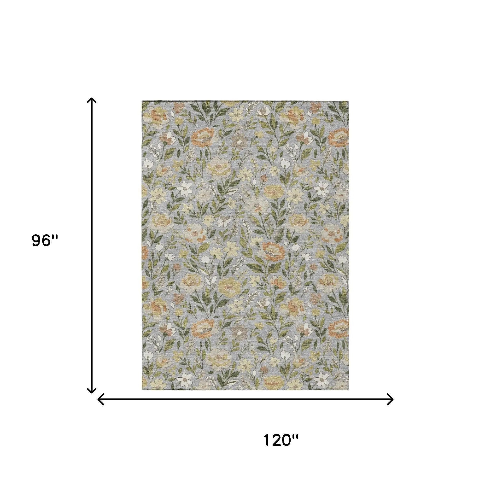 8' X 10' Gray And Green Floral Washable Indoor Outdoor Area Rug Homeroots Outdoor