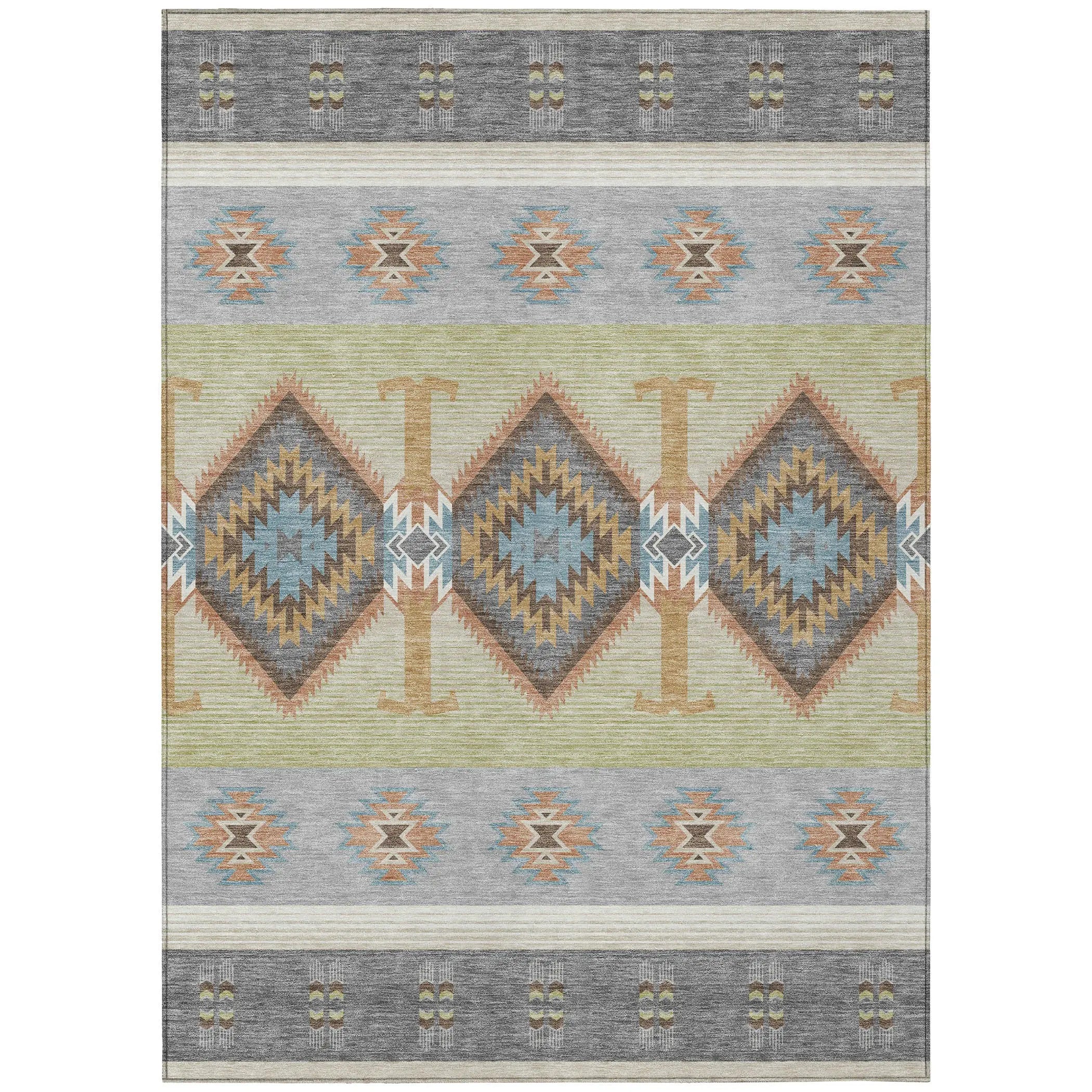8' X 10' Gray And Green Southwestern Washable Indoor Outdoor Area Rug Homeroots Outdoor