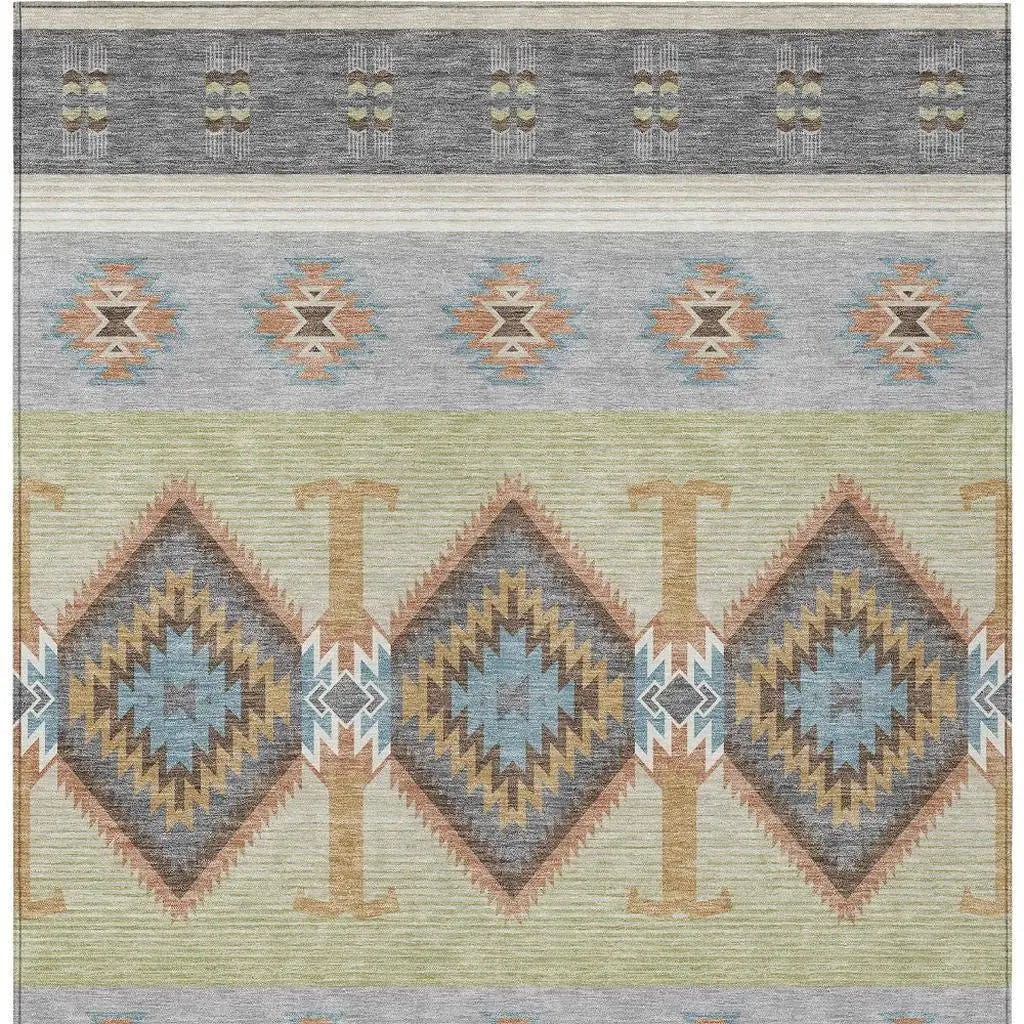 8' X 10' Gray And Green Southwestern Washable Indoor Outdoor Area Rug Homeroots Outdoor