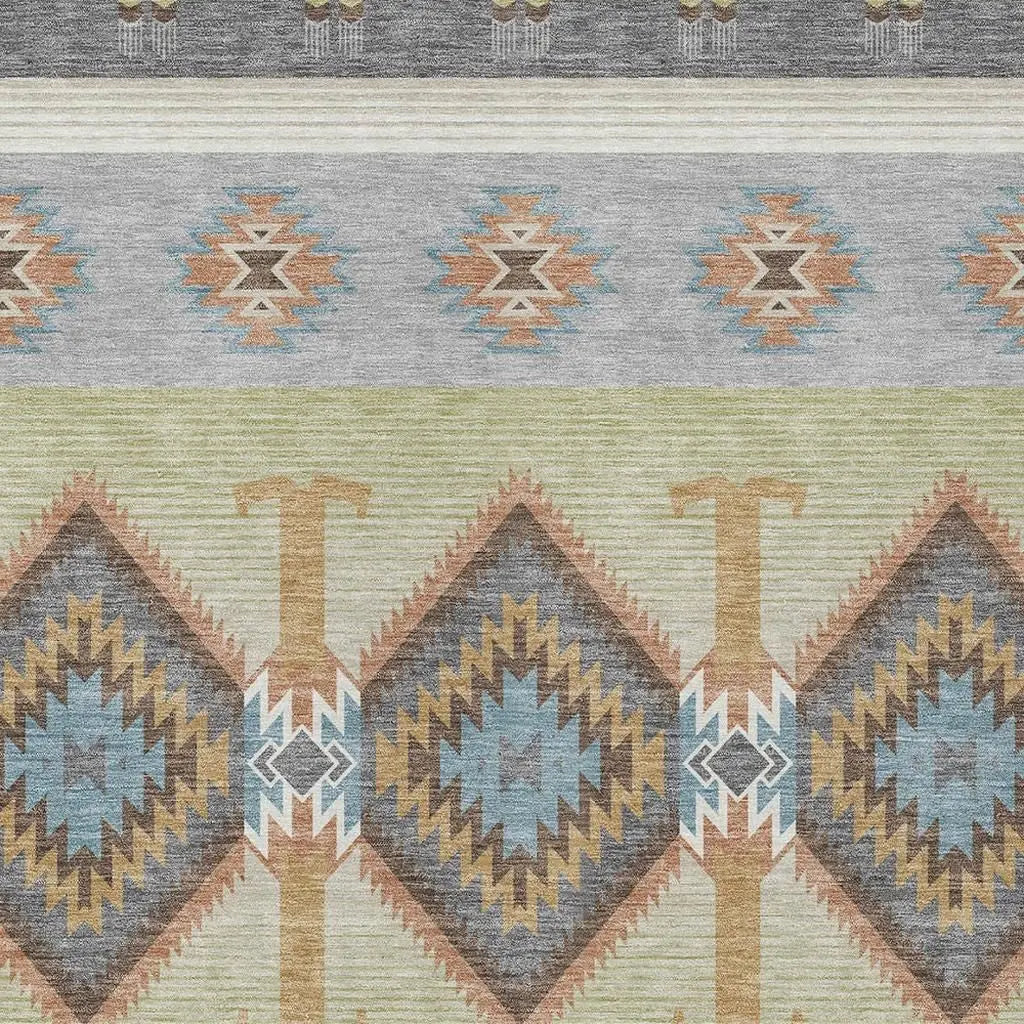 8' X 10' Gray And Green Southwestern Washable Indoor Outdoor Area Rug Homeroots Outdoor