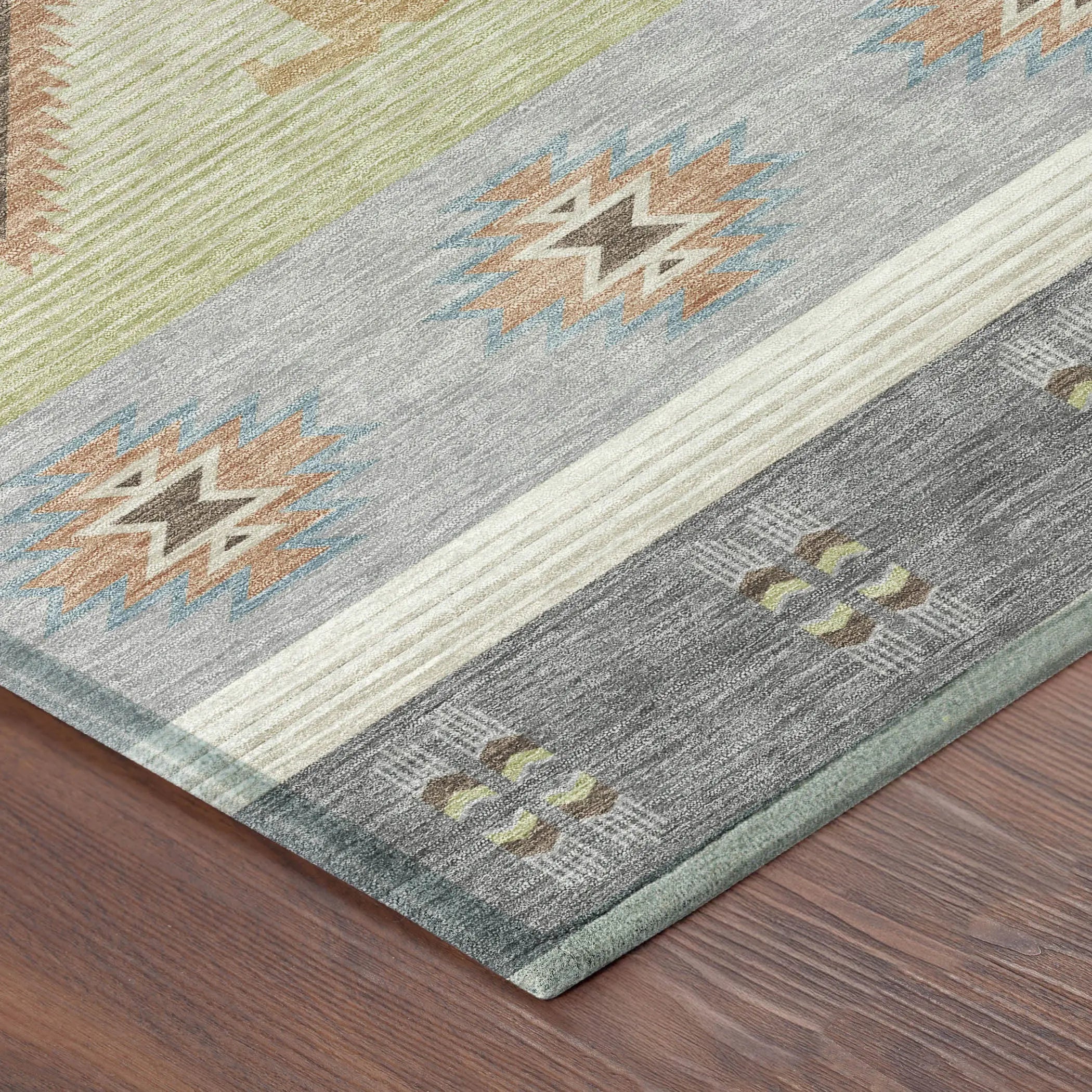 8' X 10' Gray And Green Southwestern Washable Indoor Outdoor Area Rug Homeroots Outdoor