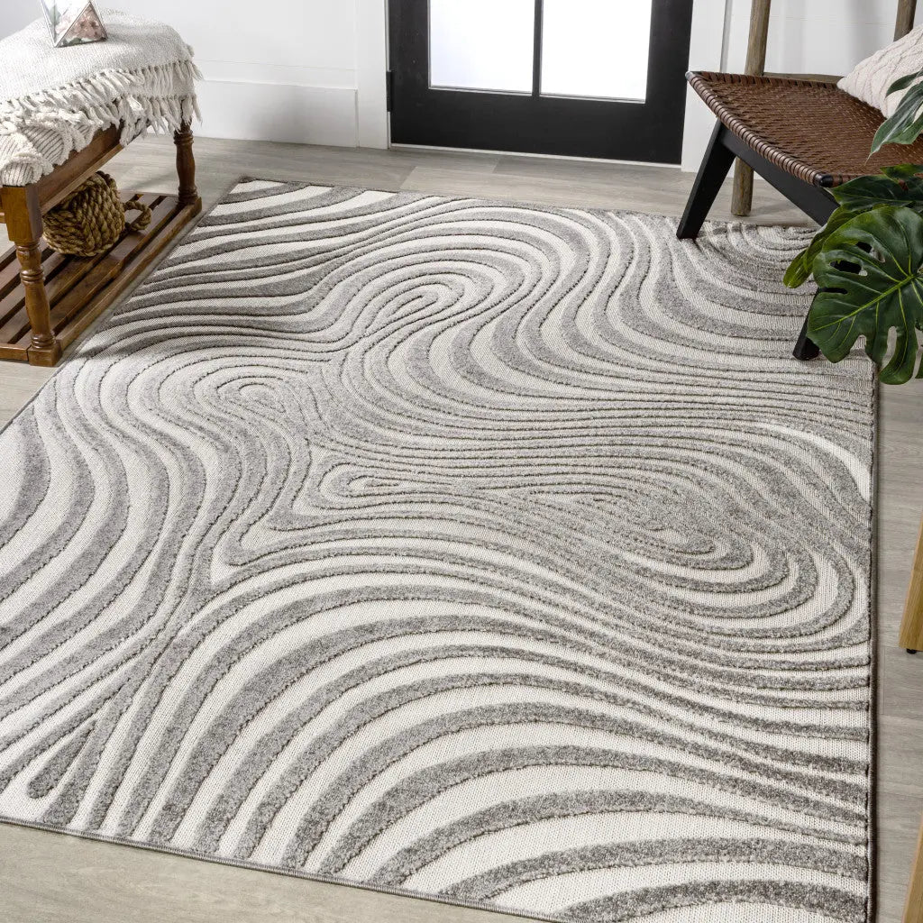 8' X 10' Gray And Ivory Abstract Indoor Outdoor Area Rug - GreatEagleInc