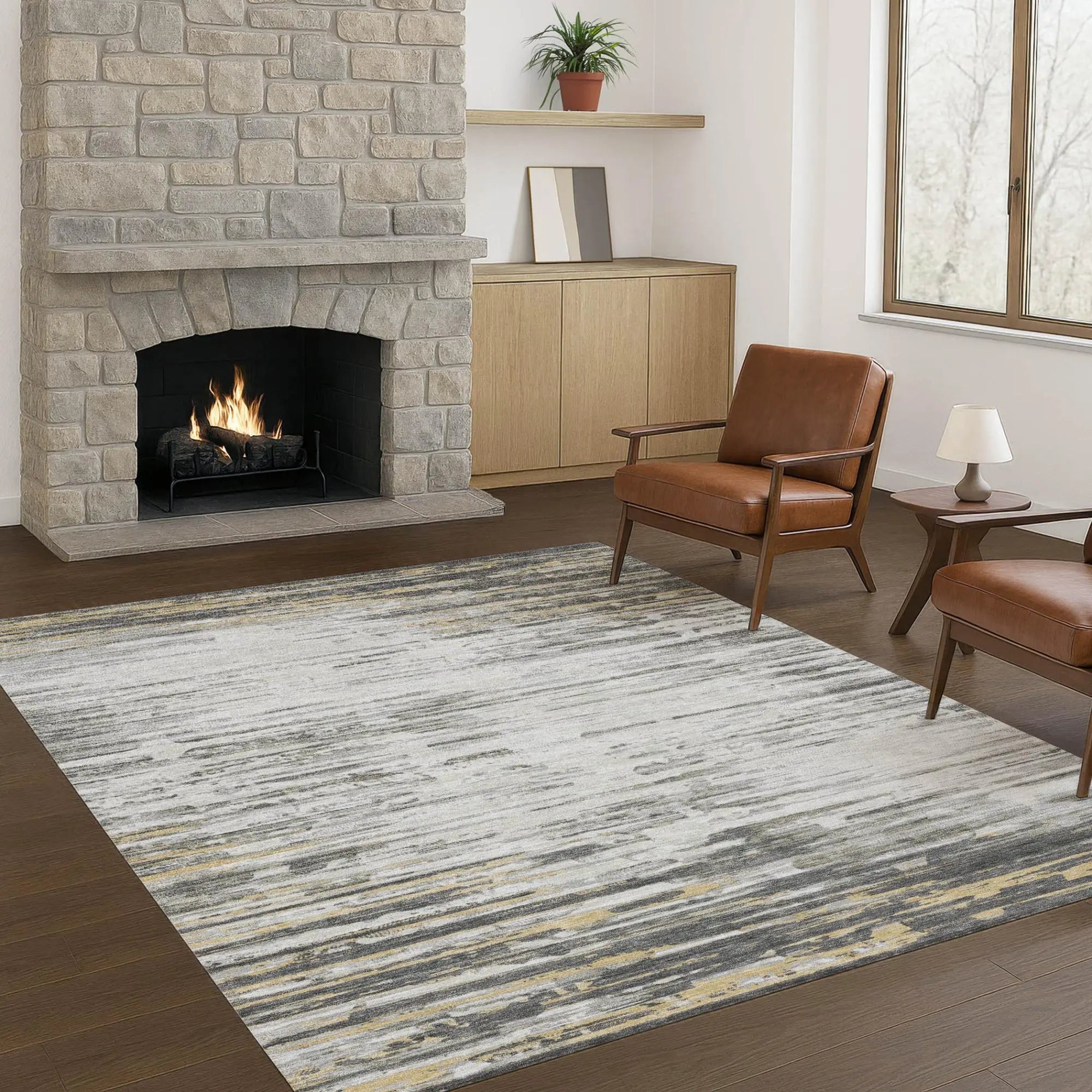 8' X 10' Gray And Ivory Abstract Washable Indoor Outdoor Area Rug Homeroots Outdoor