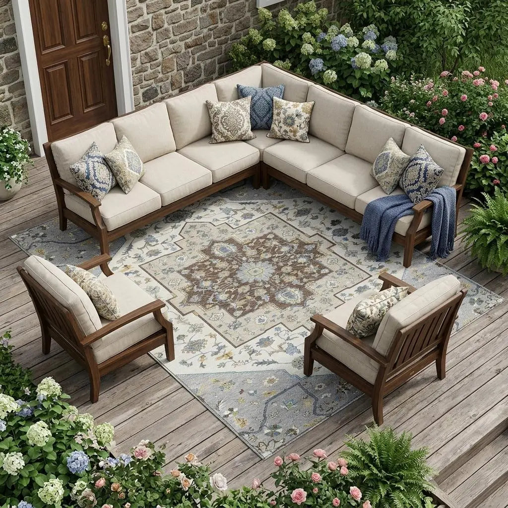 8' X 10' Gray And Ivory Floral Medallion Washable Indoor Outdoor Area Rug Homeroots Outdoor