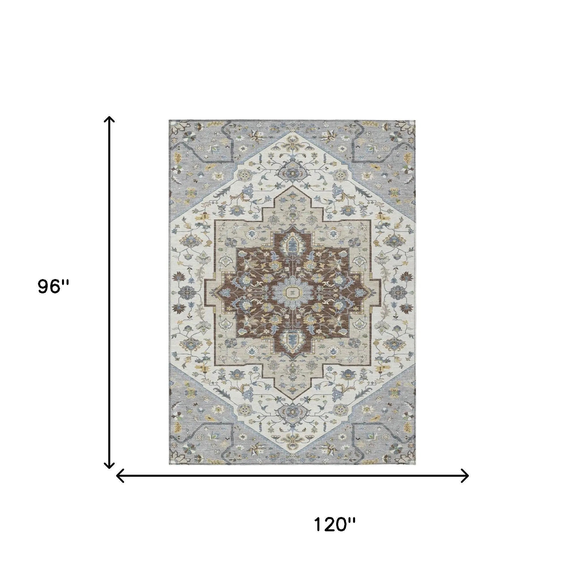 8' X 10' Gray And Ivory Floral Medallion Washable Indoor Outdoor Area Rug Homeroots Outdoor