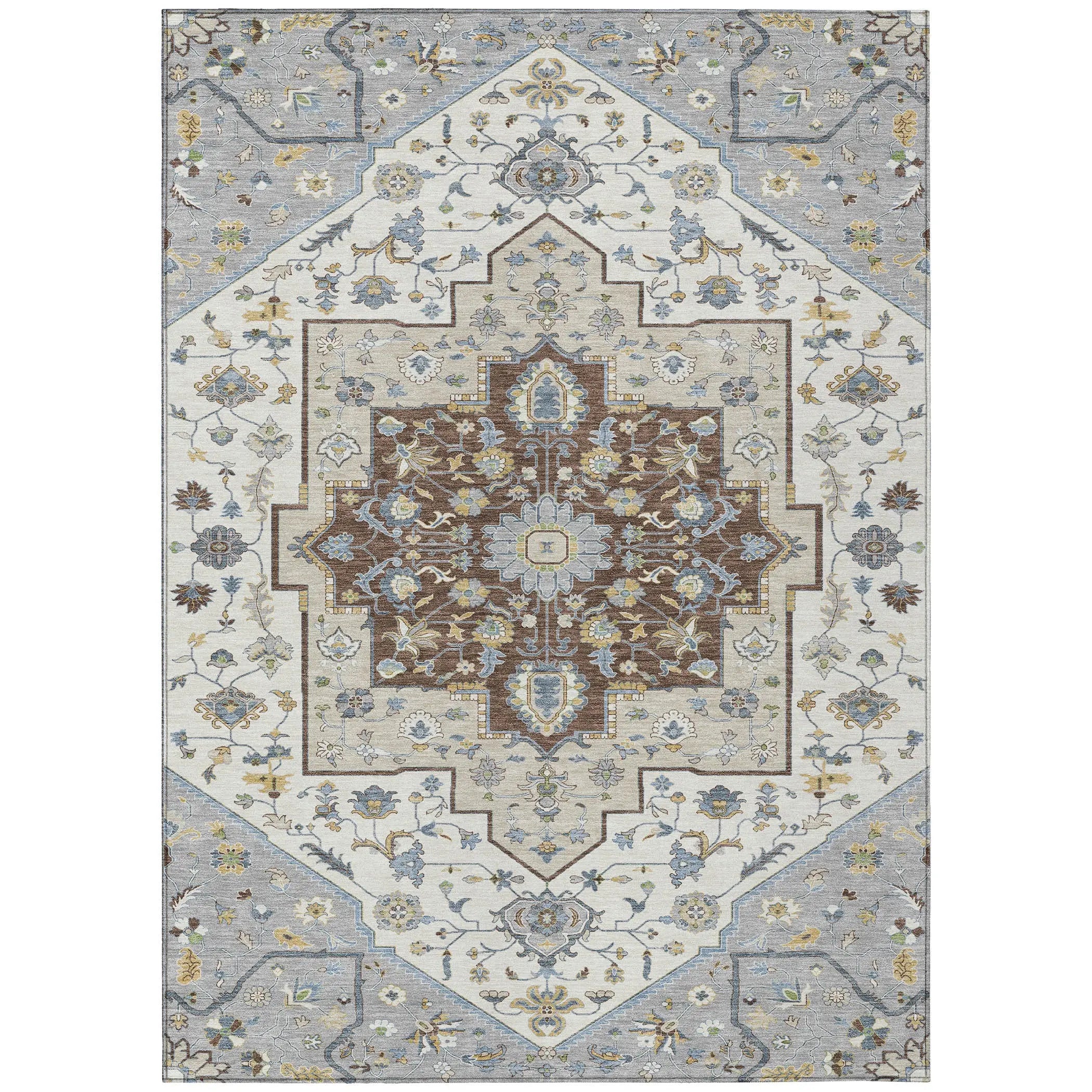 8' X 10' Gray And Ivory Floral Medallion Washable Indoor Outdoor Area Rug Homeroots Outdoor