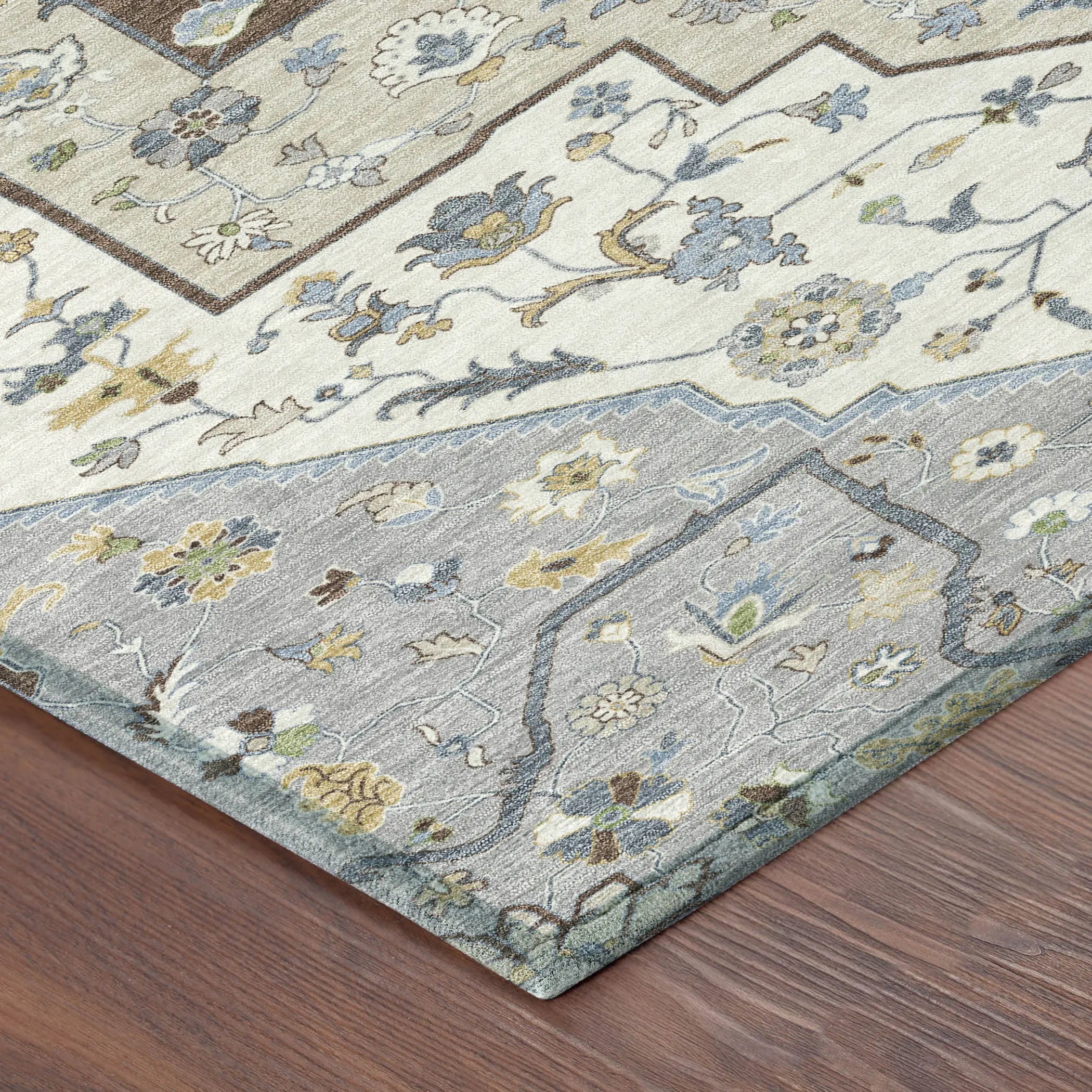 8' X 10' Gray And Ivory Floral Medallion Washable Indoor Outdoor Area Rug Homeroots Outdoor