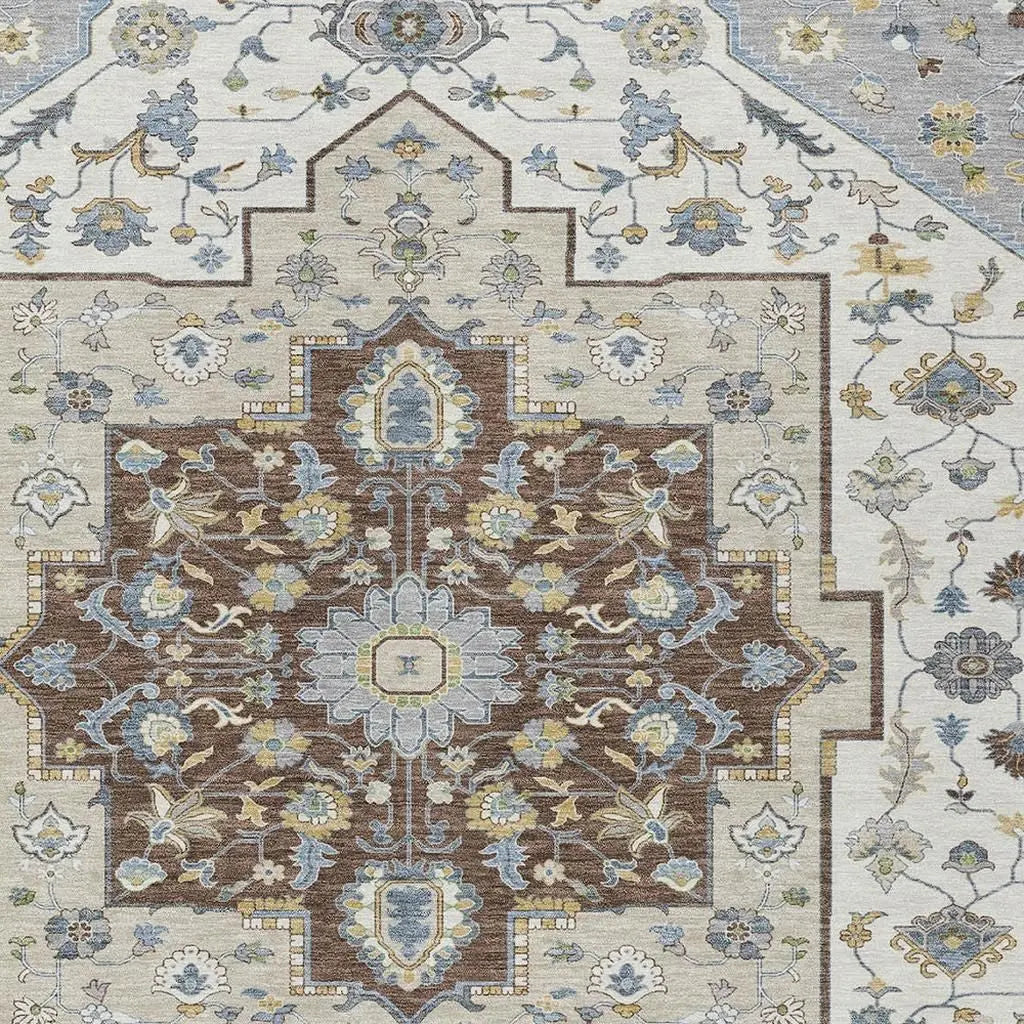 8' X 10' Gray And Ivory Floral Medallion Washable Indoor Outdoor Area Rug Homeroots Outdoor