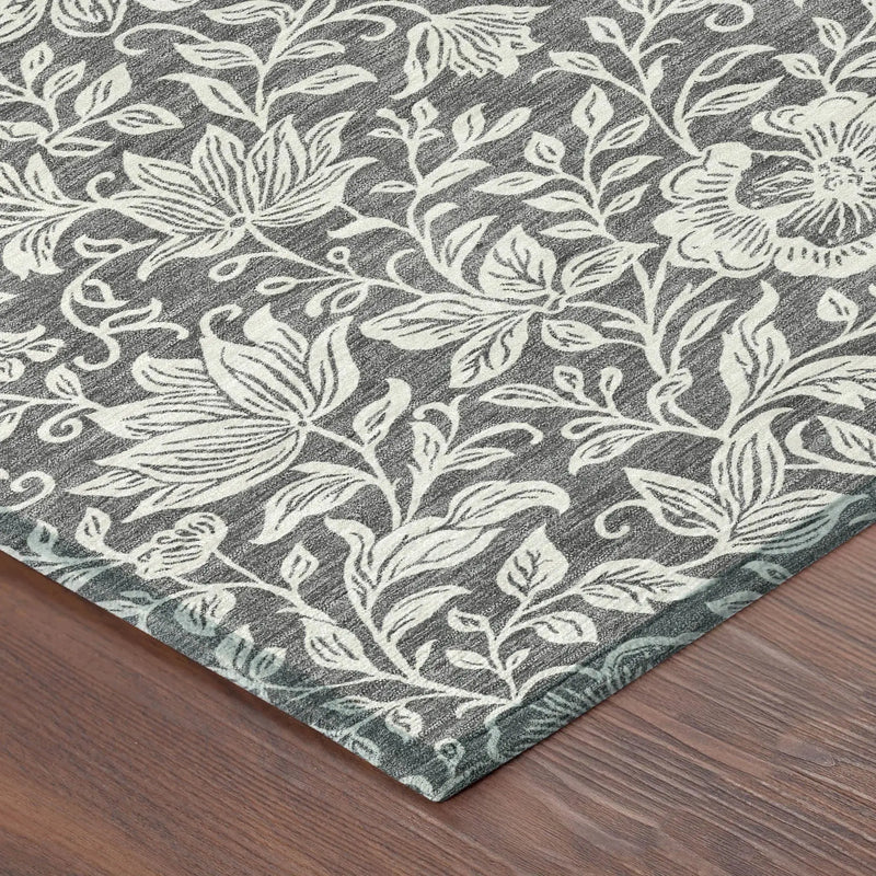 8' X 10' Gray And Ivory Floral Washable Indoor Outdoor Area Rug Homeroots Outdoor
