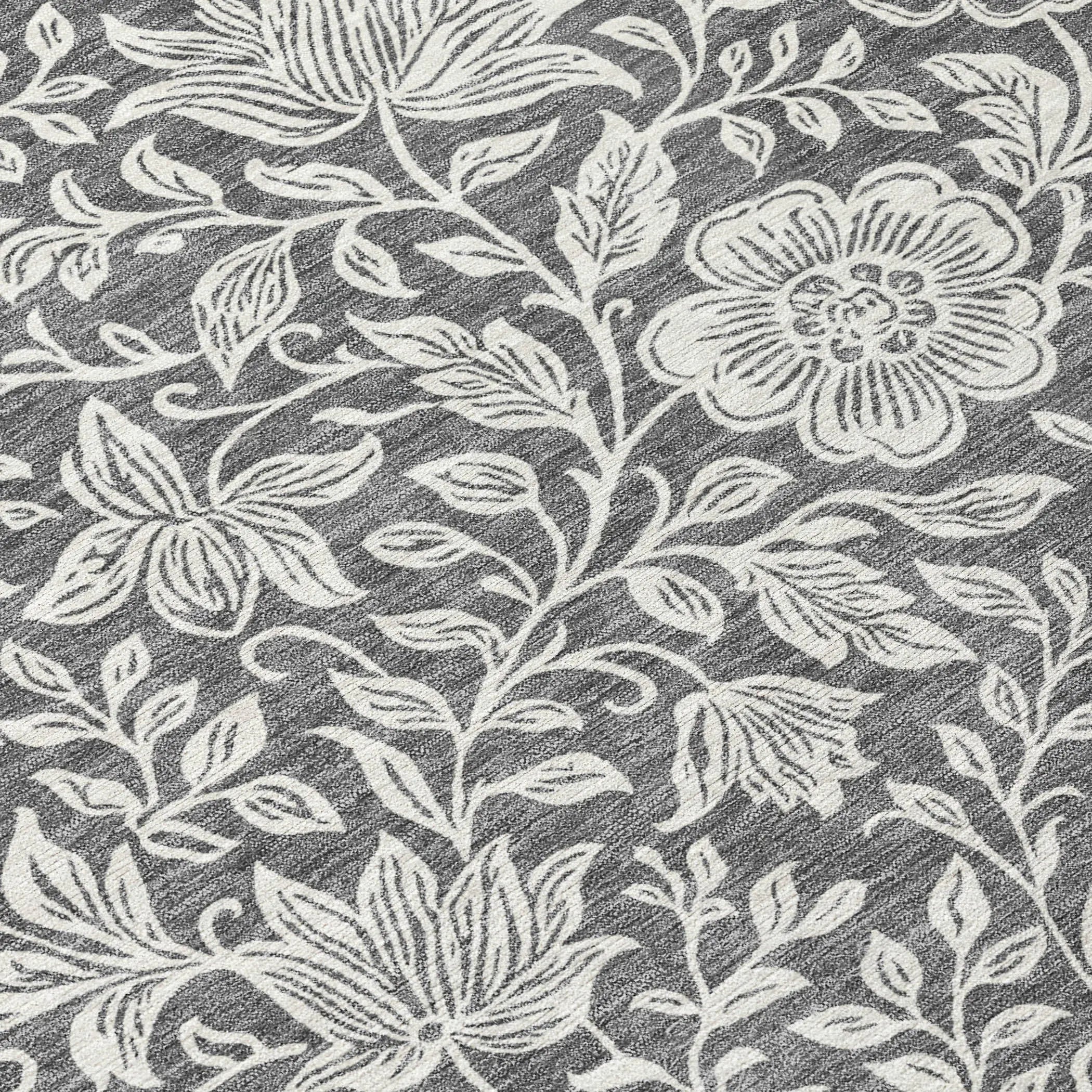8' X 10' Gray And Ivory Floral Washable Indoor Outdoor Area Rug Homeroots Outdoor