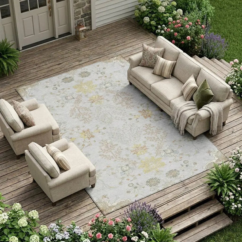 8' X 10' Gray And Ivory Oriental Washable Indoor Outdoor Area Rug Homeroots Outdoor