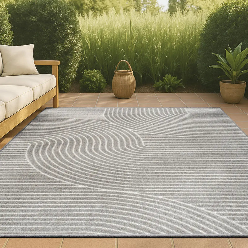 8' X 10' Gray And Ivory Striped Indoor Outdoor Area Rug Homeroots Outdoor