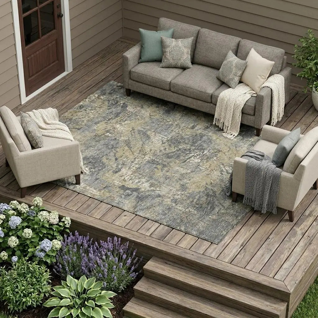 8' X 10' Gray And Khaki Abstract Washable Indoor Outdoor Area Rug Homeroots Outdoor