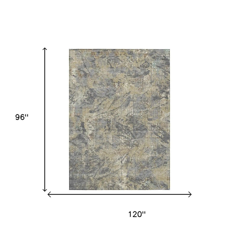 8' X 10' Gray And Khaki Abstract Washable Indoor Outdoor Area Rug Homeroots Outdoor