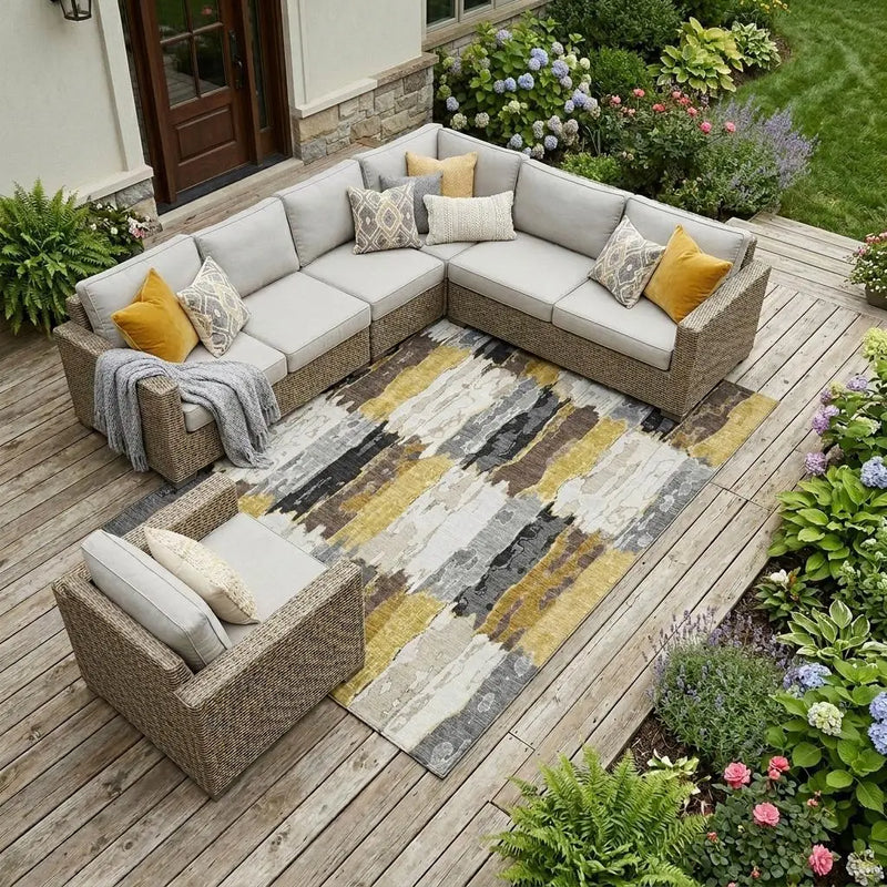 8' X 10' Gray And Linen Abstract Washable Indoor Outdoor Area Rug Homeroots Outdoor