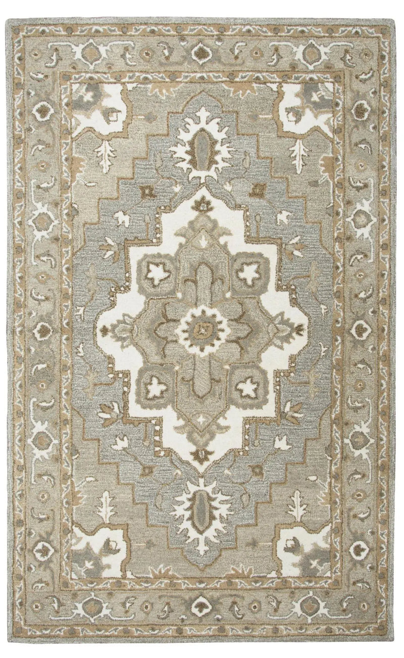 8' X 10' Gray And Natural Wool Medallion Hand Tufted Area Rug Homeroots Home Decor