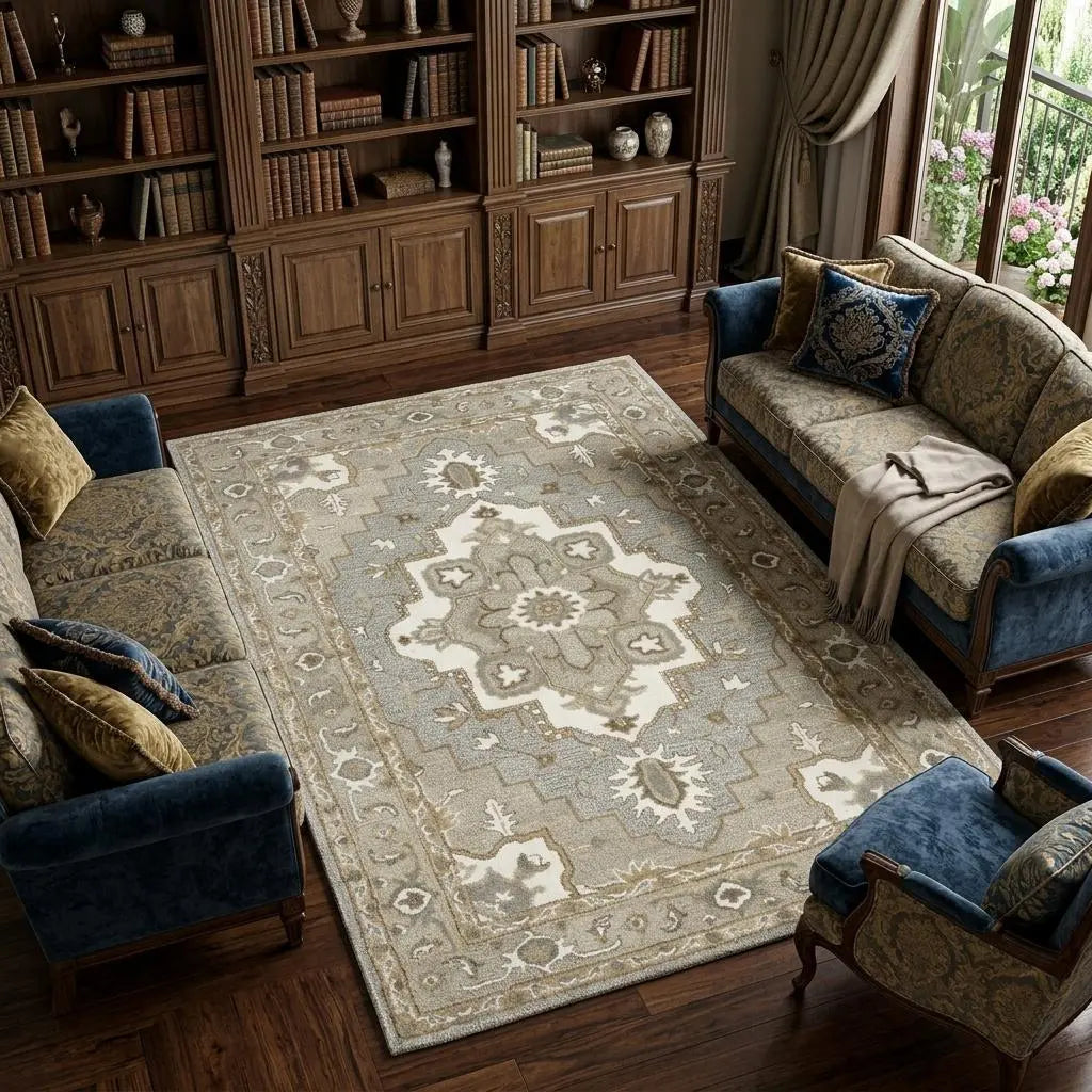 8' X 10' Gray And Natural Wool Medallion Hand Tufted Area Rug Homeroots Home Decor
