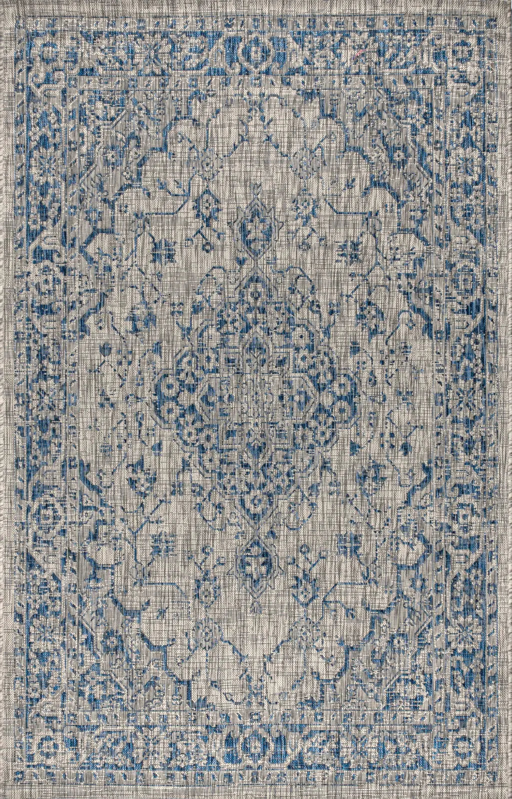 8' X 10' Gray And Navy Blue Medallion Indoor Outdoor Area Rug Homeroots Outdoor