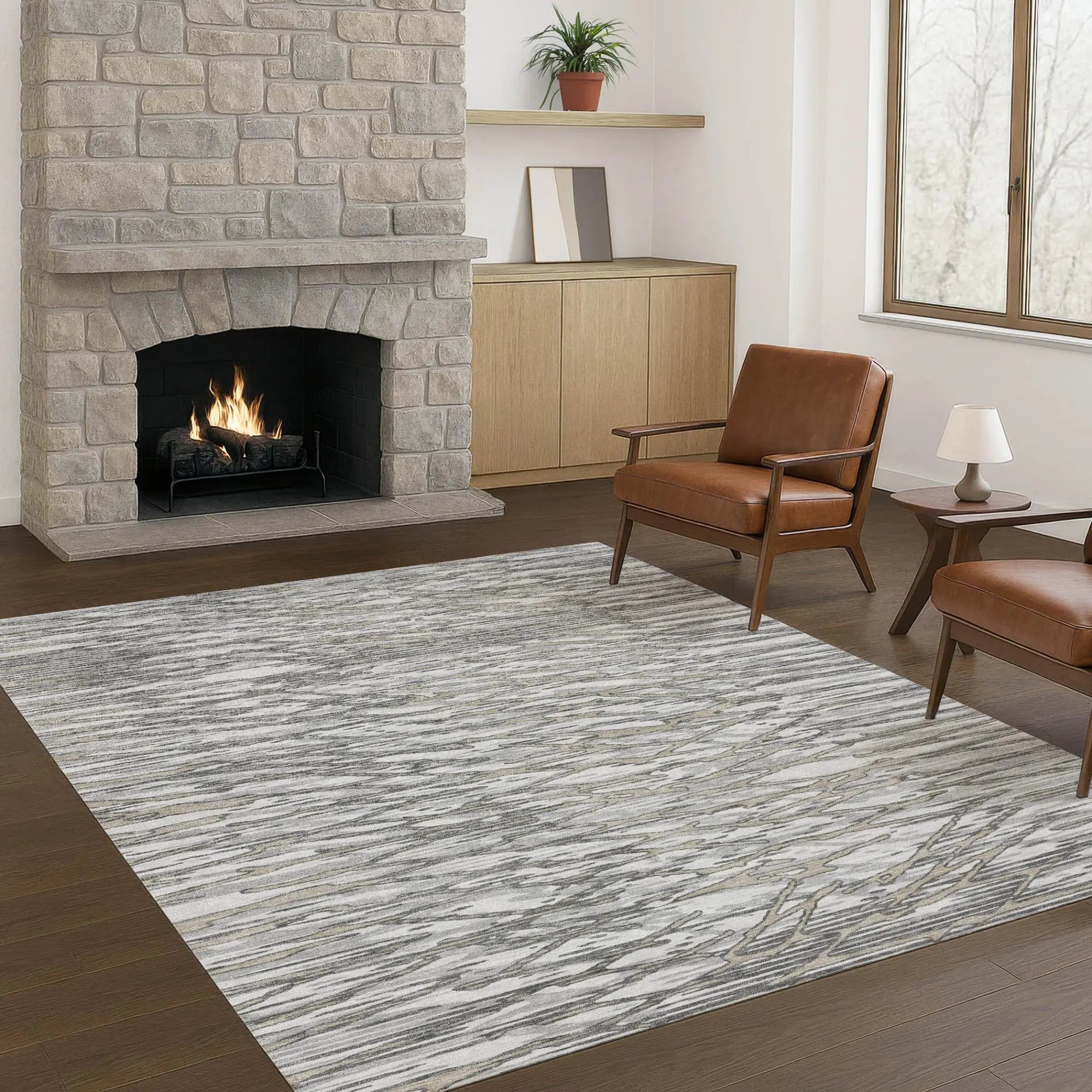 8' X 10' Gray And Pewter Abstract Washable Indoor Outdoor Area Rug Homeroots Outdoor