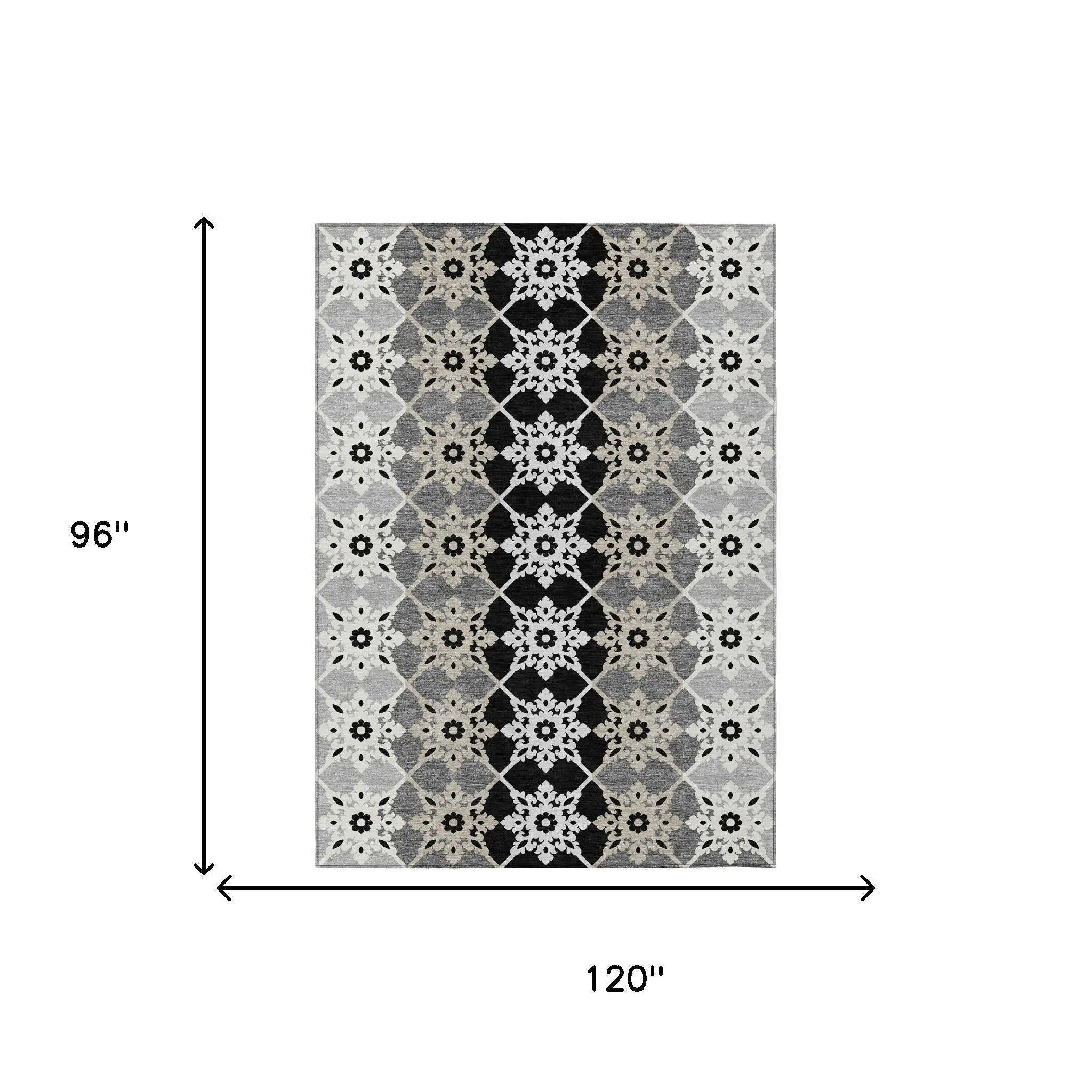 8' X 10' Gray And Pewter Floral Medallion Washable Indoor Outdoor Area Rug Homeroots Outdoor