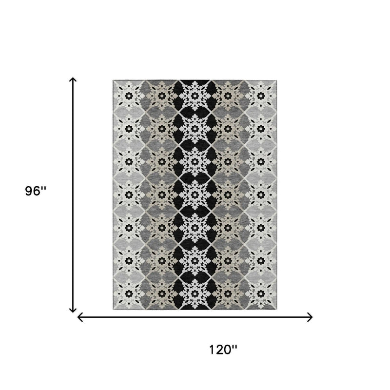 8' X 10' Gray And Pewter Floral Medallion Washable Indoor Outdoor Area Rug Homeroots Outdoor