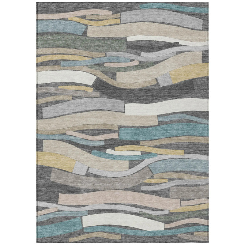 8' X 10' Gray And Pewter Striped Washable Indoor Outdoor Area Rug Homeroots Outdoor